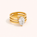 Trinity Drop Ring – Triple band Stainless Steel ring with teardrop zirconia